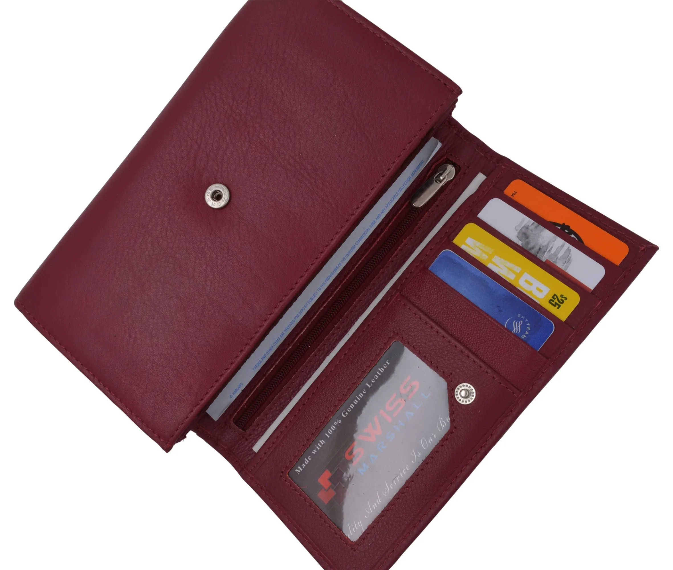 Leather Womens Wallet Ladies Clutch With Removable Checkbook Cover RFID Blocking