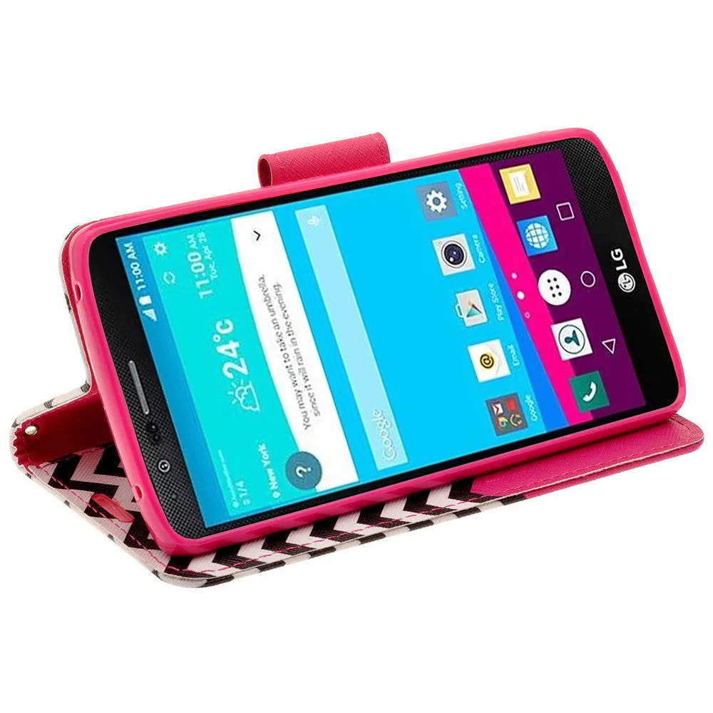 LG V10 Case, Wrist Strap Magnetic Fold[Kickstand] Pu Leather Wallet Case with ID & Credit Card Slots for LG V10 - Hot Pink Anchor