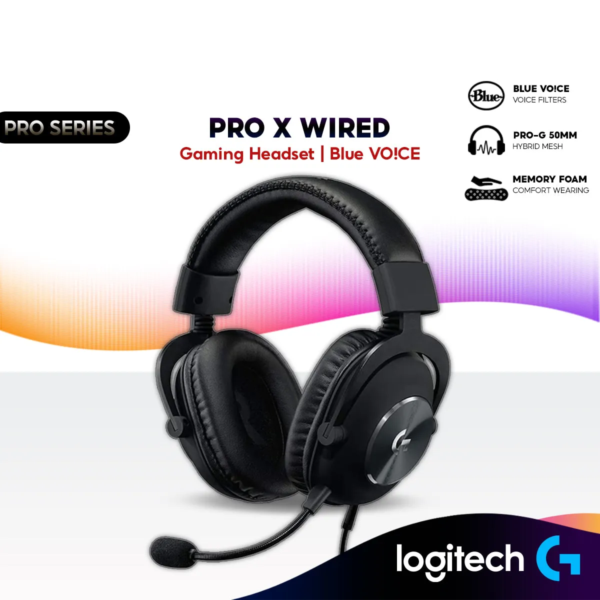 Logitech G PRO X Wired Gaming Headset | Blue VO!CE | Pro-G 50mm Drivers - Black (981-000820)