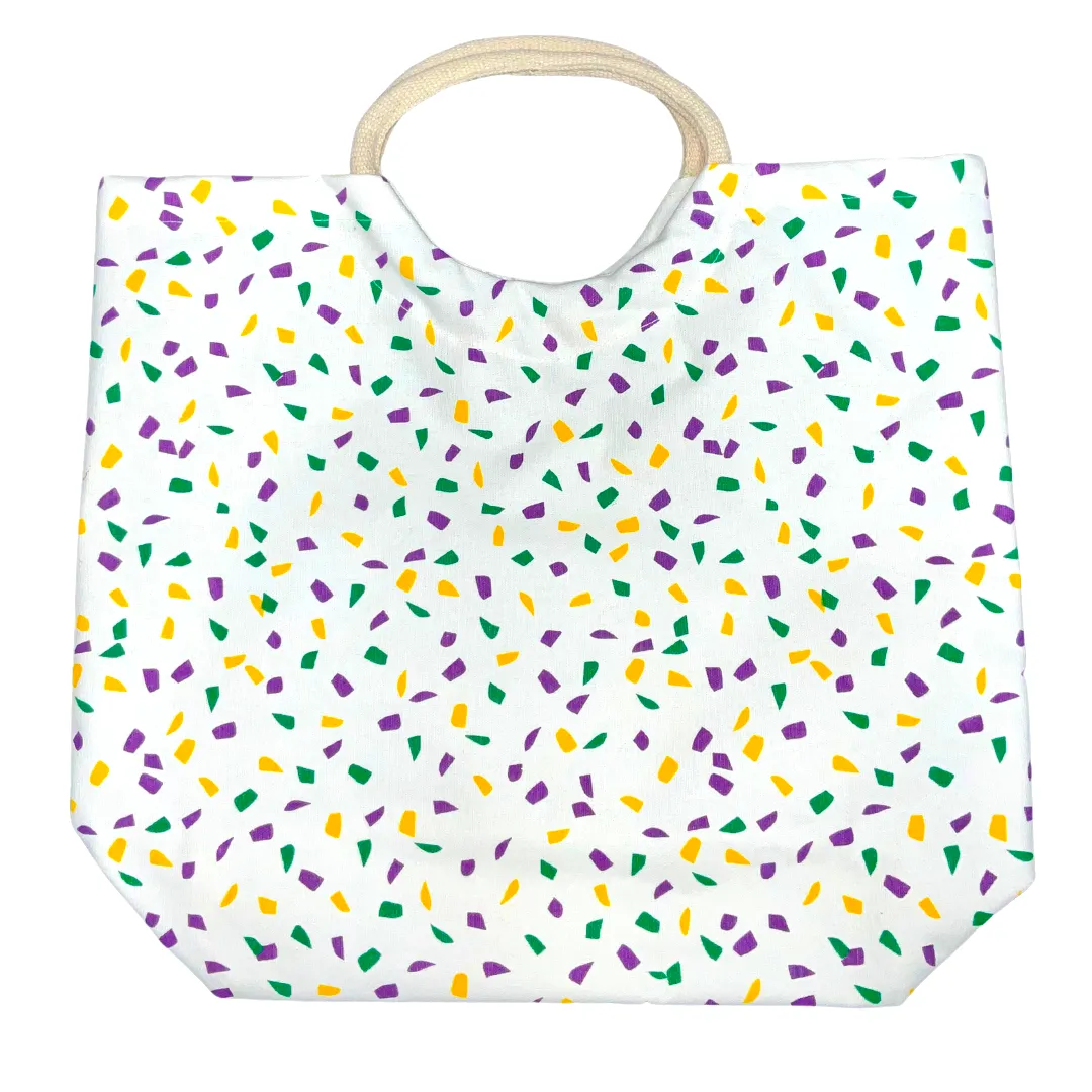 Mardi Gras Confetti Shore Tote White/Purple/Green/Yellow 20"x17"x6.5" (Each)