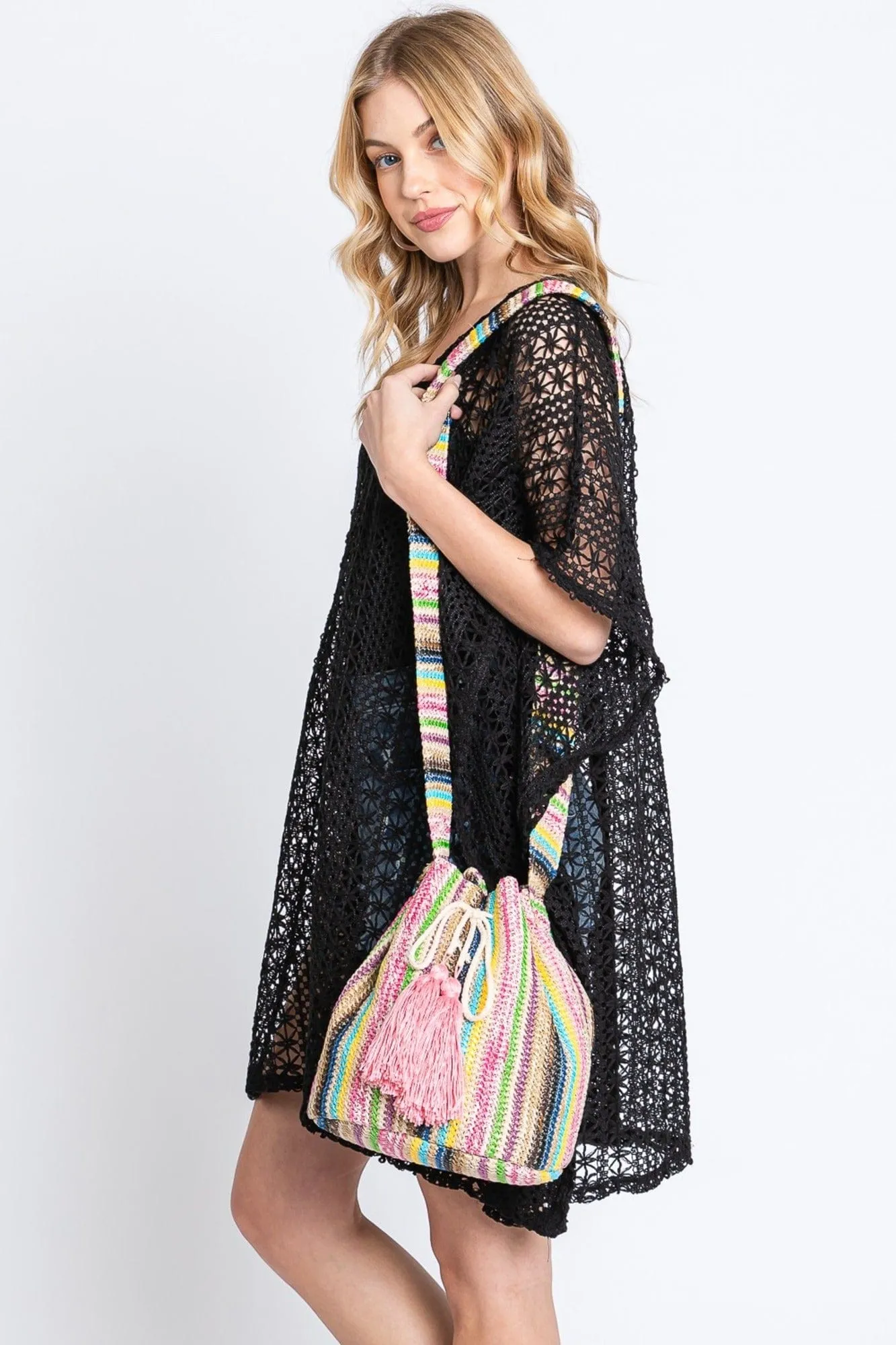 MB0236 Harmony Multi Color Striped Straw Bucket Bag