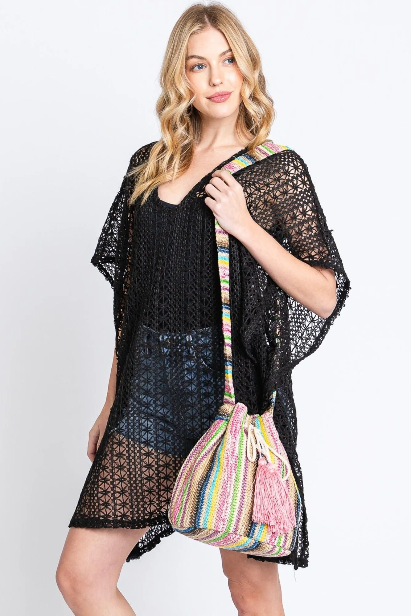 MB0236 Harmony Multi Color Striped Straw Bucket Bag