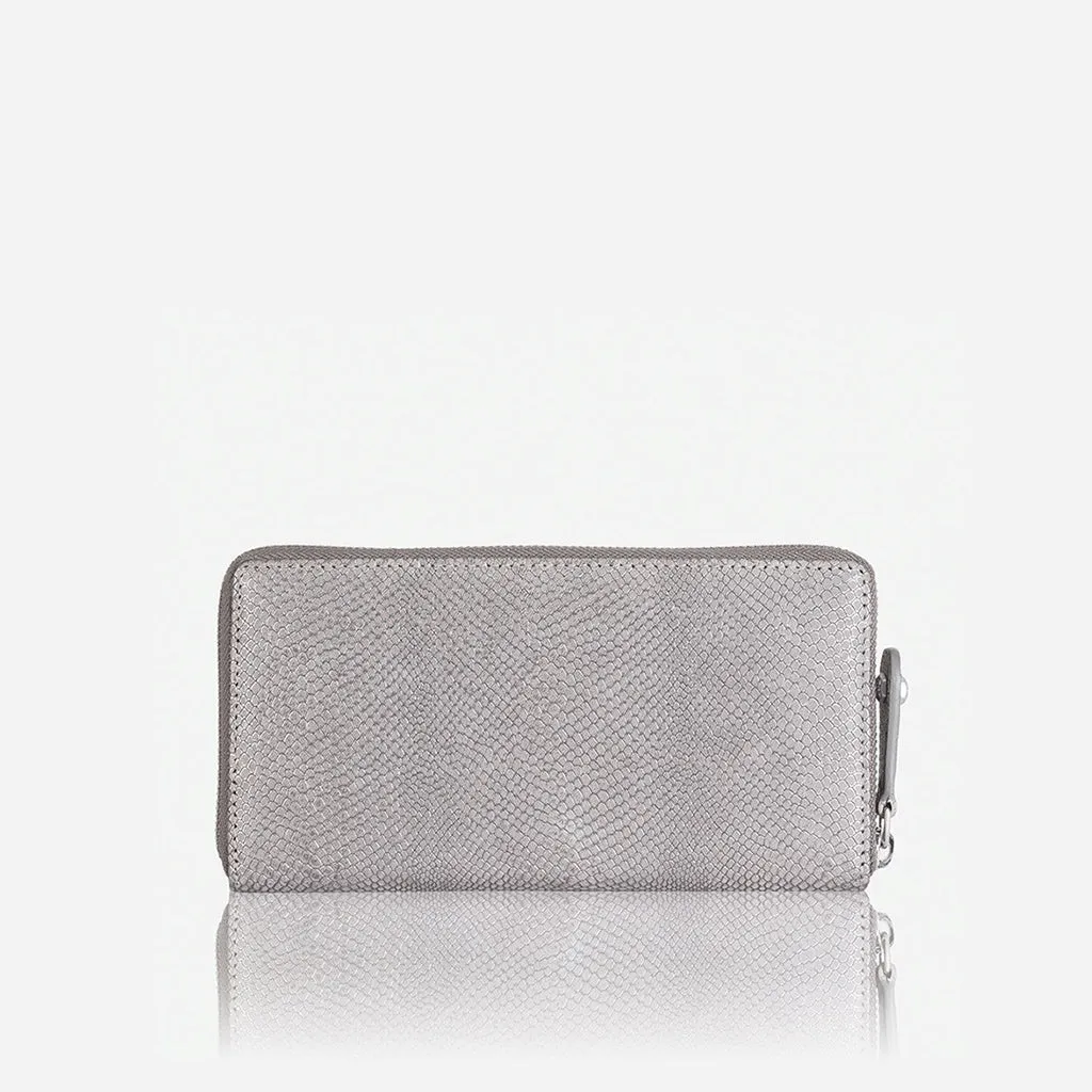 Medium Metallic Zip Around Purse, Grey