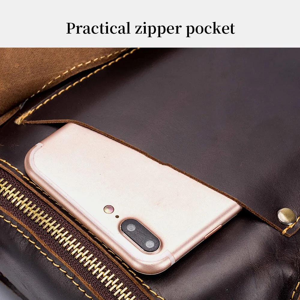 Men Genuine Leather Large Capacity Anti-theft Waterproof Vintage 6.5 Inch Phone Bag Crossbody Shoulder Waist