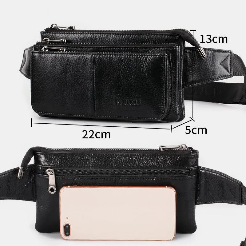 Men Genuine Leather Multi-function Retro Casual Phone Bag Waist Chest