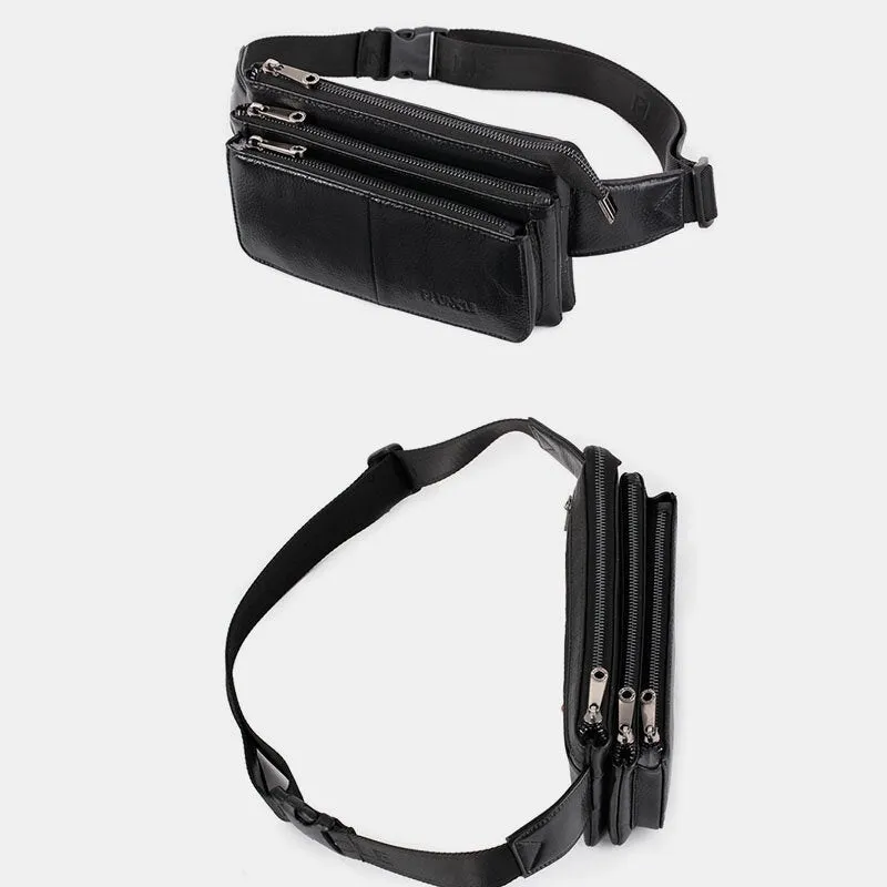 Men Genuine Leather Multi-function Retro Casual Phone Bag Waist Chest