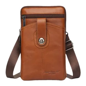 Men Genuine Leather Vintage Multifunctional 6.5 Inch Zipper Hasp Phone Bag Crossbody Waist