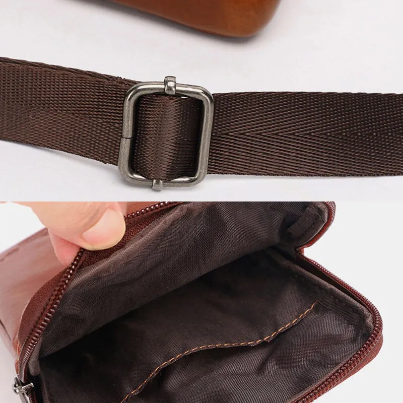 Men Genuine Leather Vintage Multifunctional 6.5 Inch Zipper Hasp Phone Bag Crossbody Waist