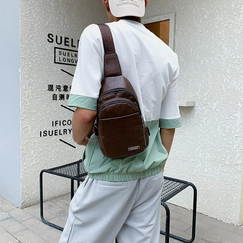 Men Multi-pocket PU Leather Crossbody Bag Chest Bag Sling