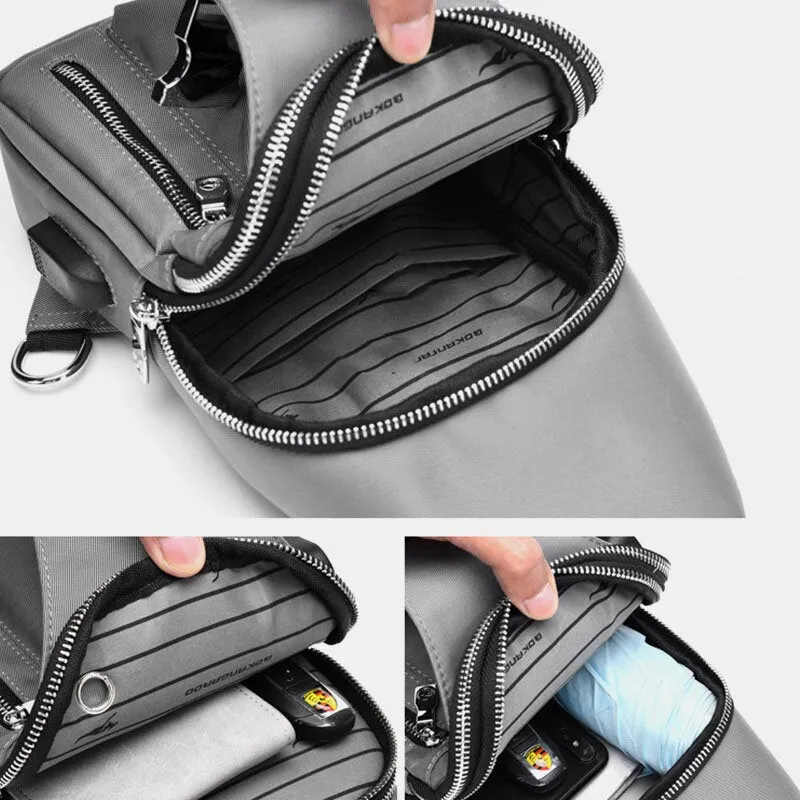 Men Oxford USB Charging Headphone Hole Design Chest Bag Multifunction Multi-pocket Waterproof Crossbody Shoulder Bag