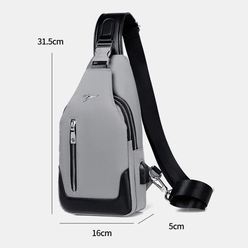 Men Oxford Waterproof Wear-resisting Multifunction Chest Bag USB Charging Multi-pocket Crossbody Shoulder