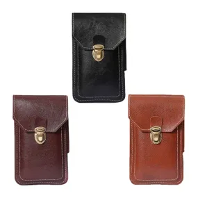 Men PU Leather Thin Hasp Waist Bag Vertical Square Wear-resistant Phone Bag