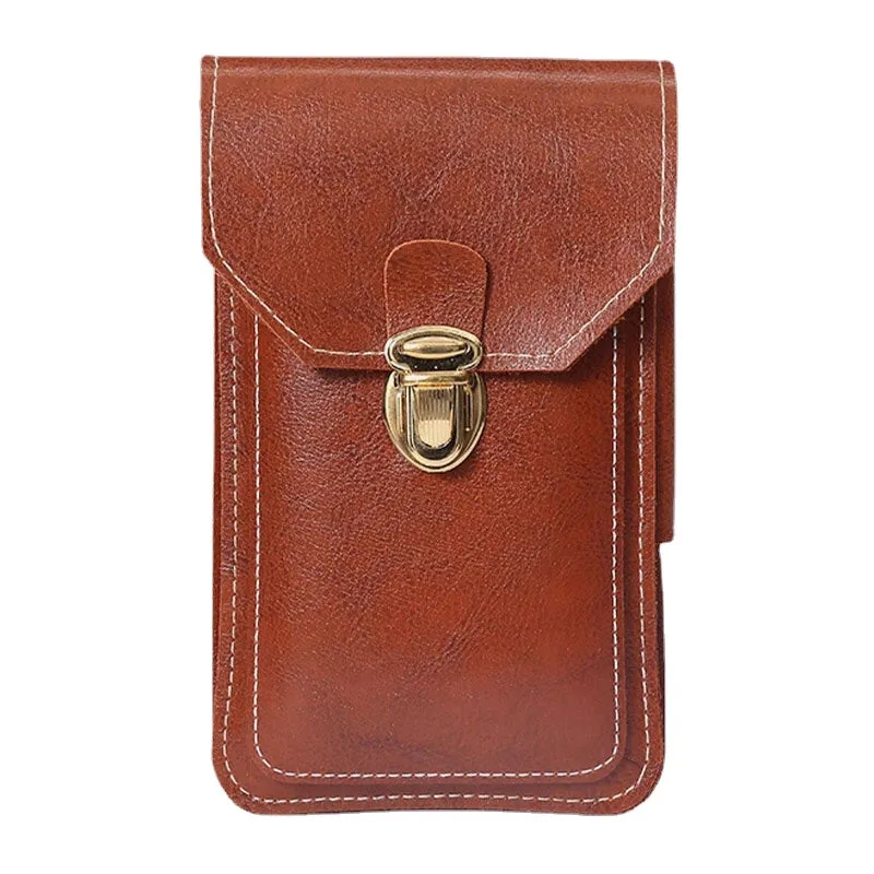 Men PU Leather Thin Hasp Waist Bag Vertical Square Wear-resistant Phone Bag