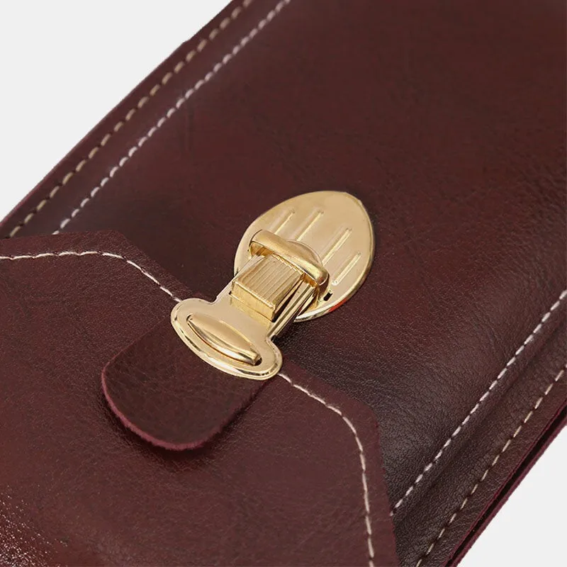 Men PU Leather Thin Hasp Waist Bag Vertical Square Wear-resistant Phone Bag