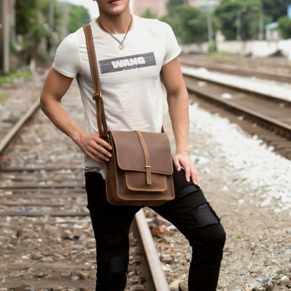 Men Vintage Multifunction PU Leather Large Capacity Flip Casual Crossbody Bag Shoulder