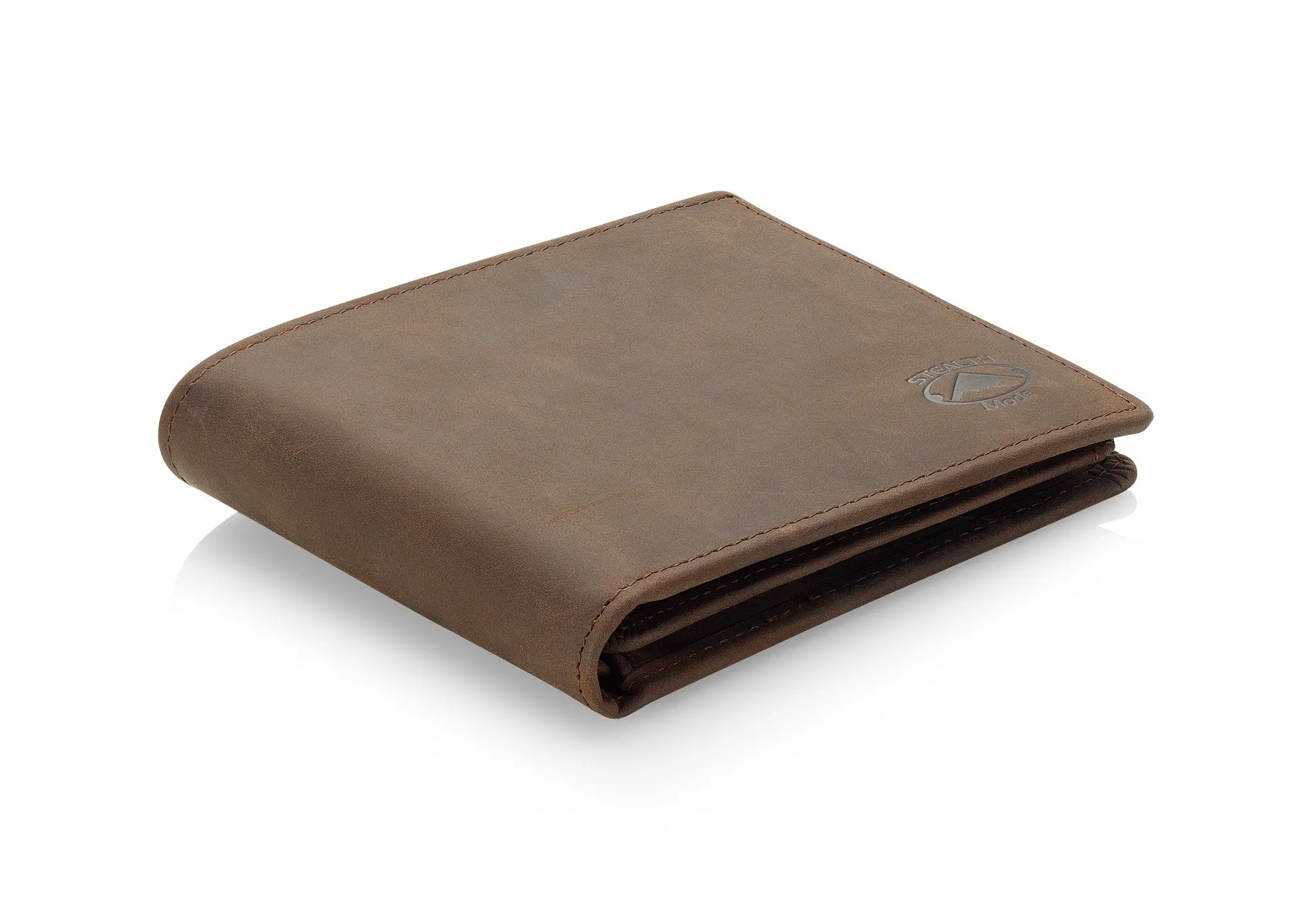 Mens Brown Leather RFID Wallet With Flip Out ID Window and 12 Card Slots