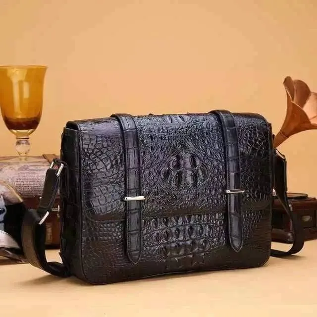 Mens Genuine Crocodile Laptop Bag Messenger Bag  Briefcase