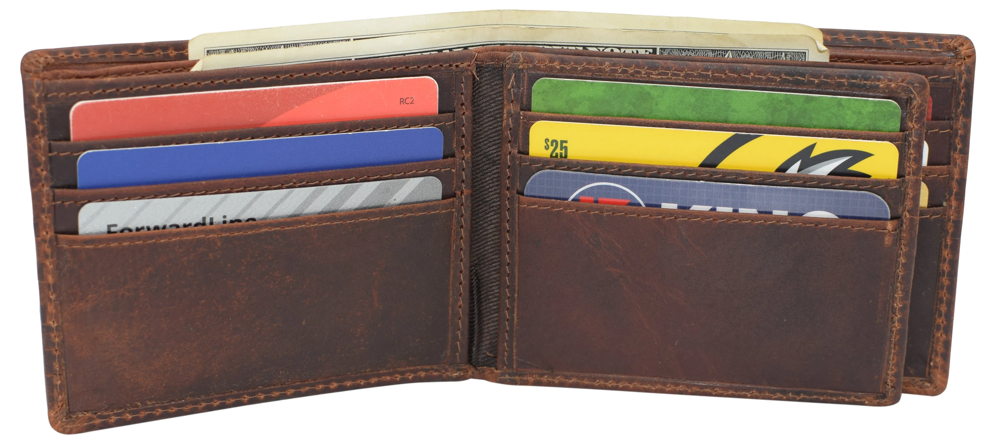 Men's Handmade Vintage Leather RFID Blocking Bifold ID Window Wallet for Men With Gift Box RFID940052RHU