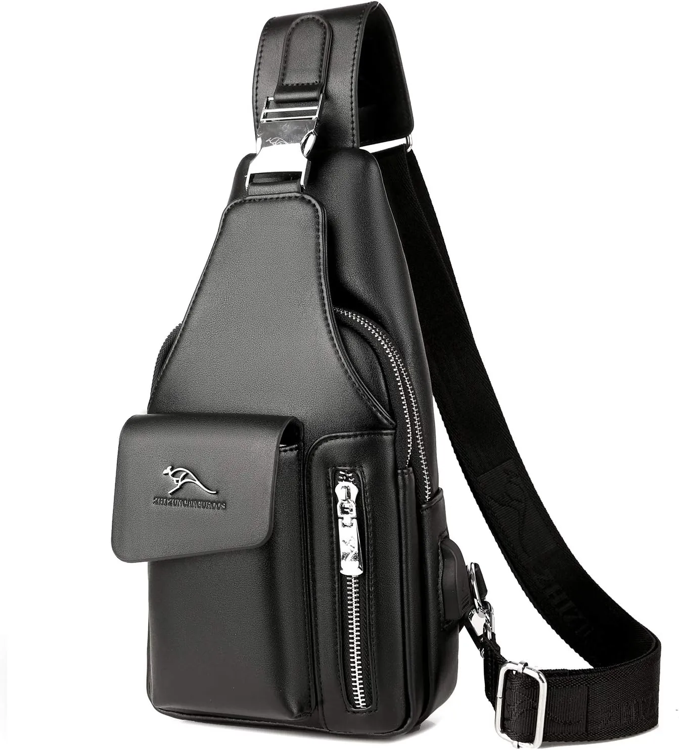 Men's Leather Sling Bag Chest Shoulder Bags Anti-Theft Backpack Purse