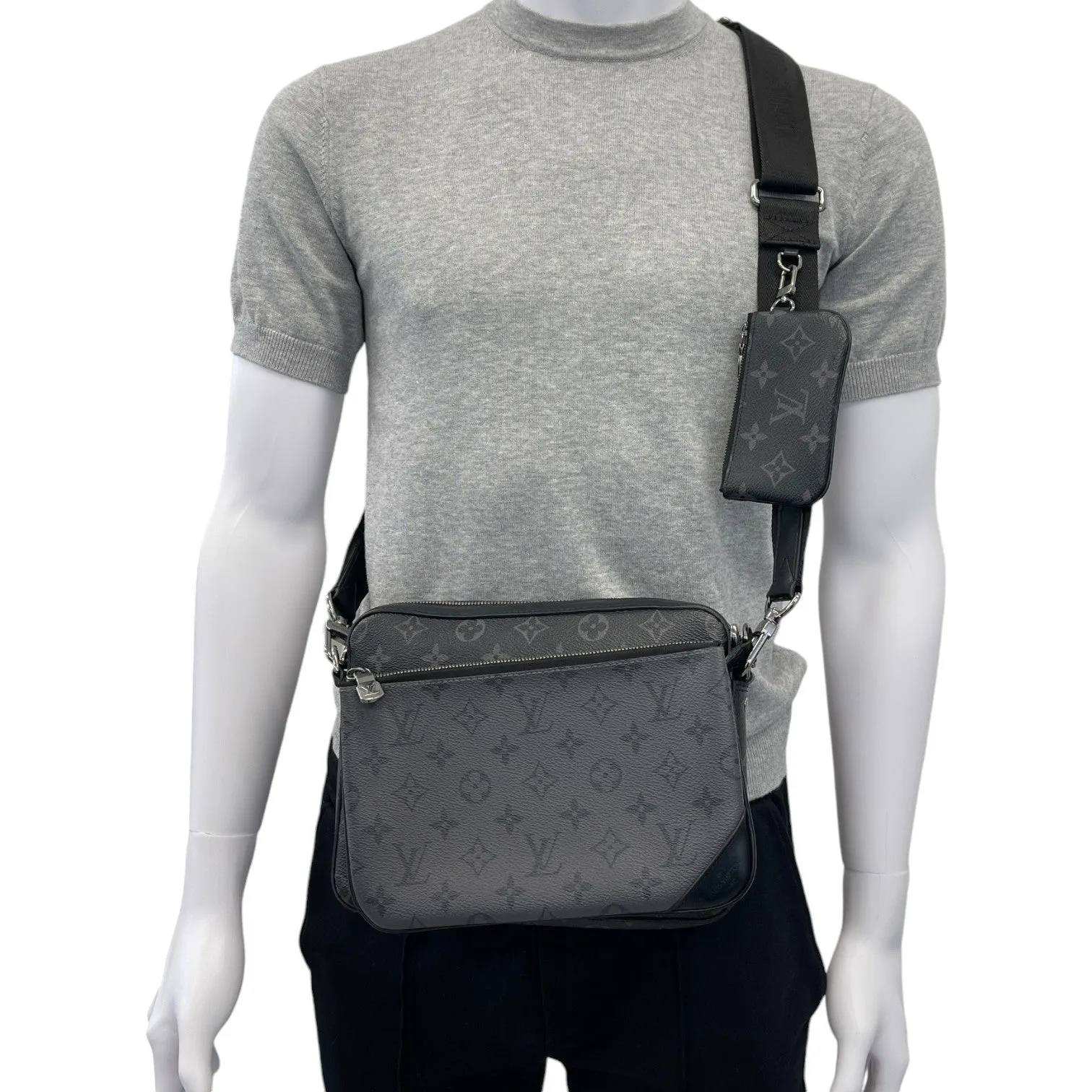 Men's Trio Monogram Eclipse Messenger Bag Black