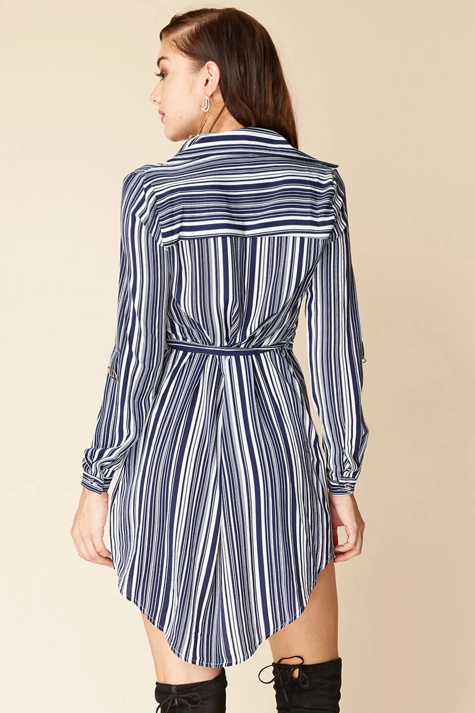 Mia Belted Shirt Dress Navy / White