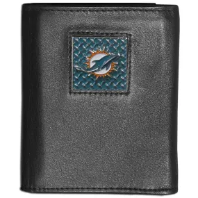 Miami Dolphins Gridiron Leather Tri-fold Wallet Packaged in Gift Box