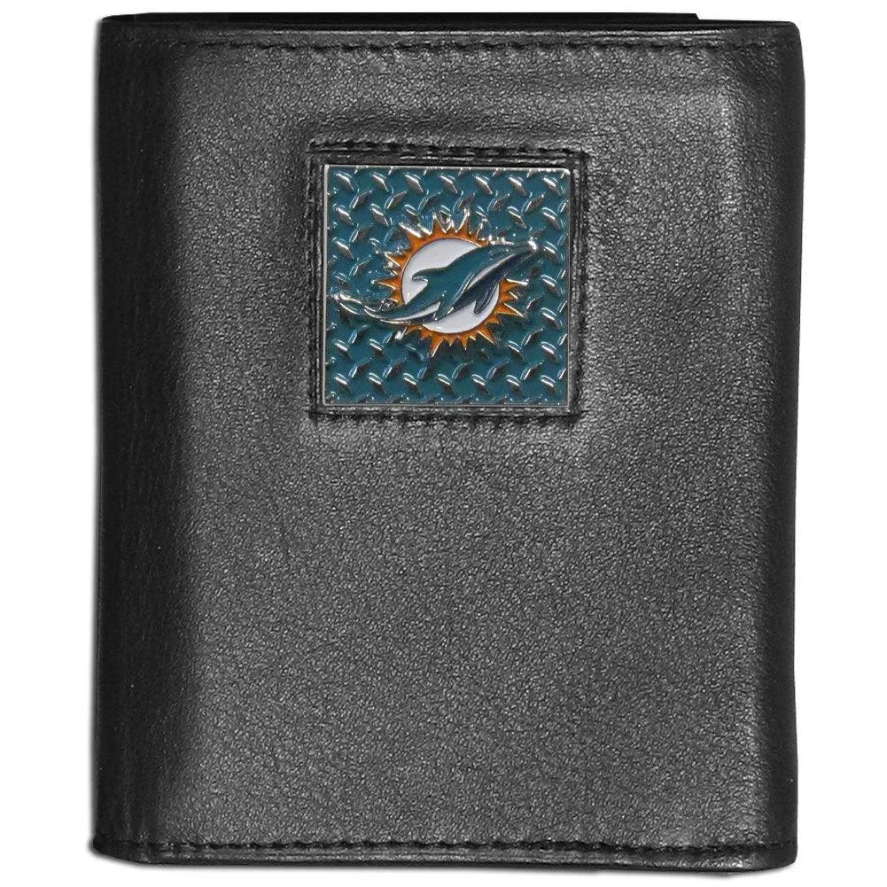 Miami Dolphins Gridiron Leather Tri-fold Wallet Packaged in Gift Box