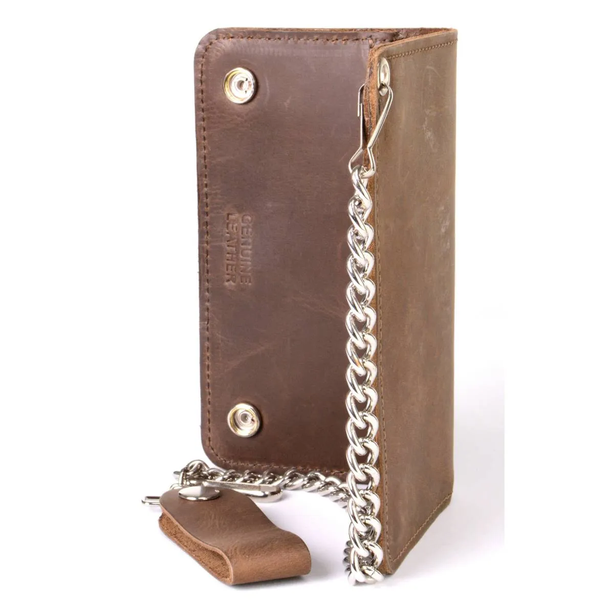 Milwaukee Leather MLW7887 Men's 6.75” Distress Brown Leather Bi-Fold Biker Wallet w/ Anti-Theft Stainless Steel Chain