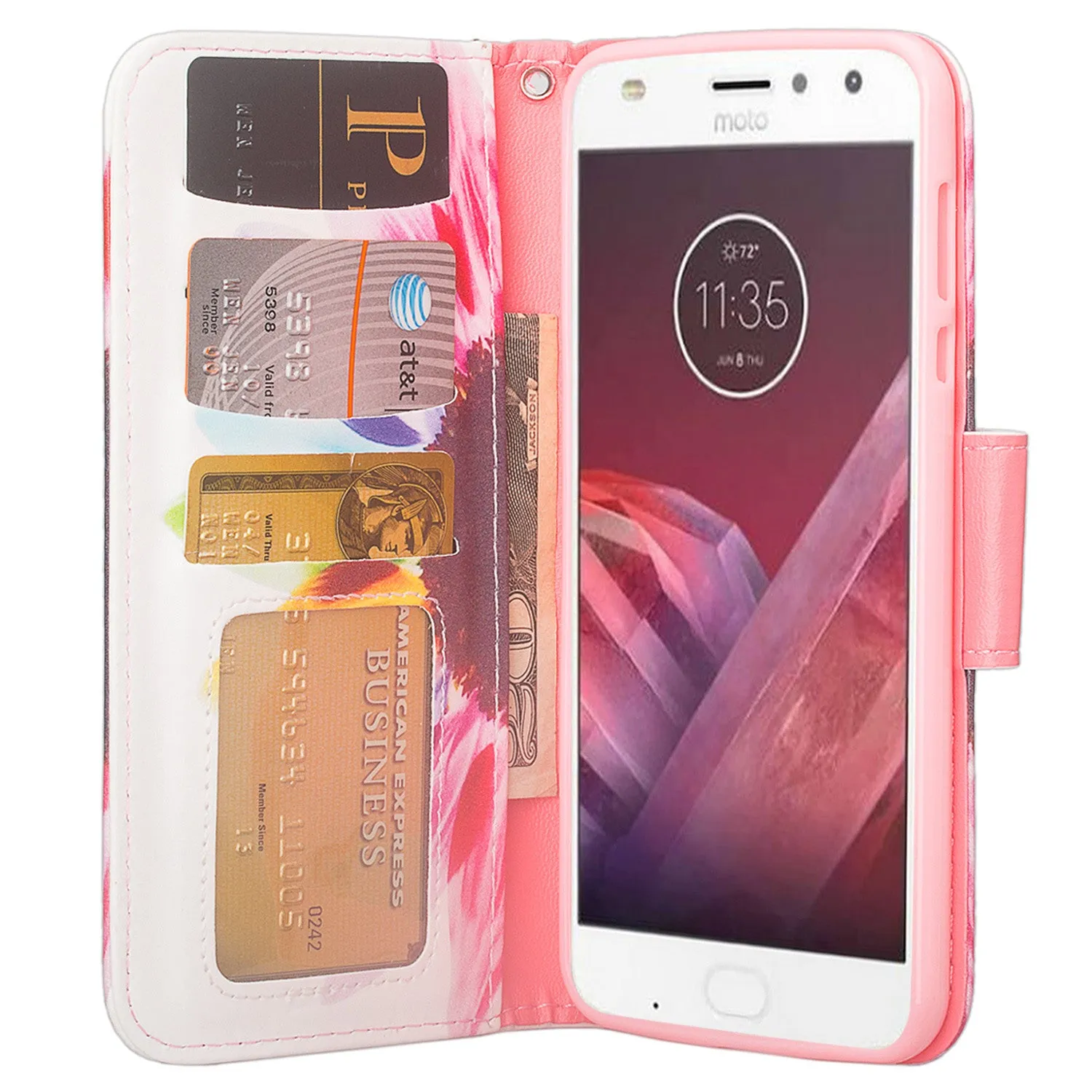 Motorola Moto Z2 Force Case, Moto Z2 Force Wallet Case, Slim Flip Folio [Kickstand] Pu Leather Wallet Case with ID & Card Slots & Pocket   Wrist Strap - Vivid Sunflower