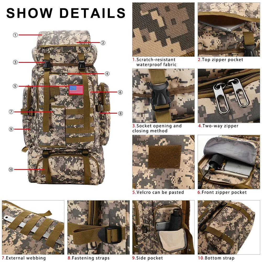 MROYALE™ 80L Outdoor Tactical Bugout Army Molle Rucksack Hiking Backpack