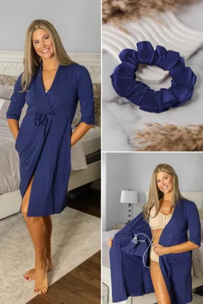 Navy Blue Recovery Robe & Matching Scrunchie Set