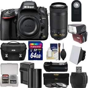 Nikon D610 Digital SLR Camera with Nikon AF-P DX NIKKOR 70-300mm f/4.5-6.3G ED &amp; Battery Grip, Filters, 64GB Memory Card, Flash &amp; More