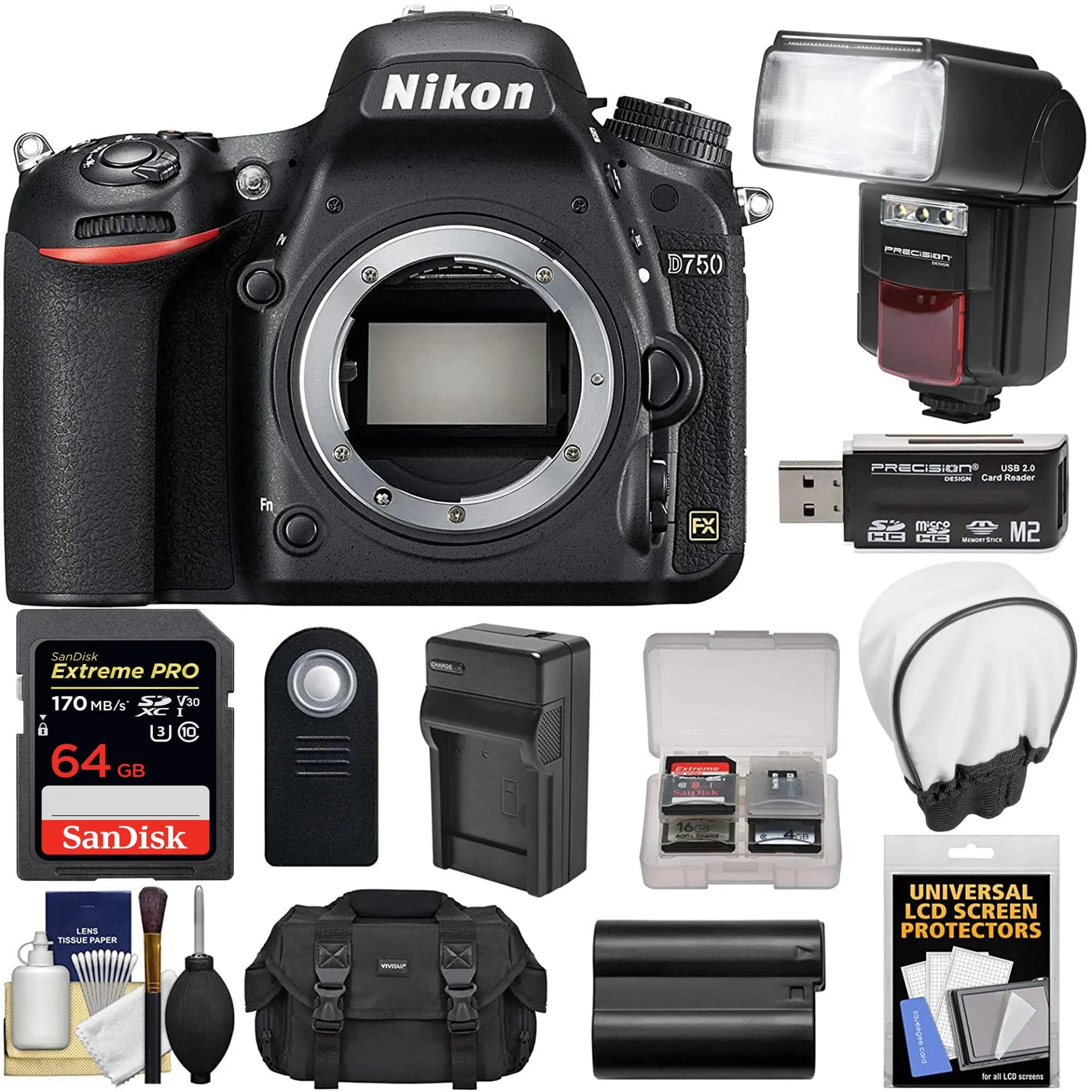 Nikon D610 DSLR Camera (Body Only) with 64GB Card   Battery &amp; Charger   Case   Flash   Kit