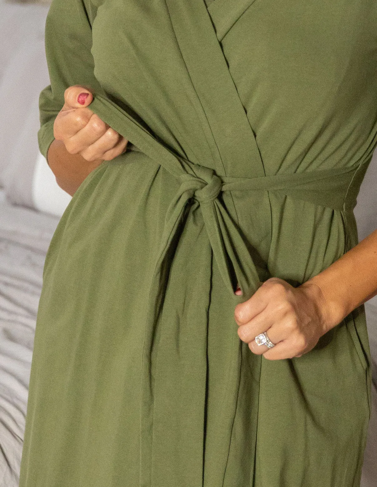 Olive Green Robe & Newborn Swaddle Blanket Set & Dad T-Shirt