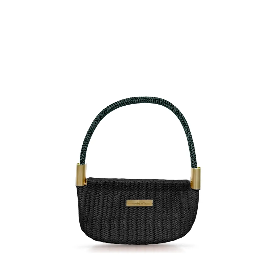 Oyster Shell Bag in Black Basketweave Leather