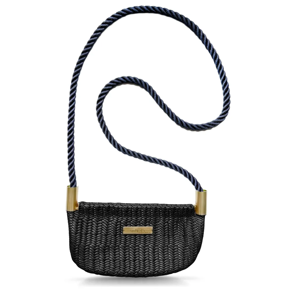 Oyster Shell Bag in Black Basketweave Leather