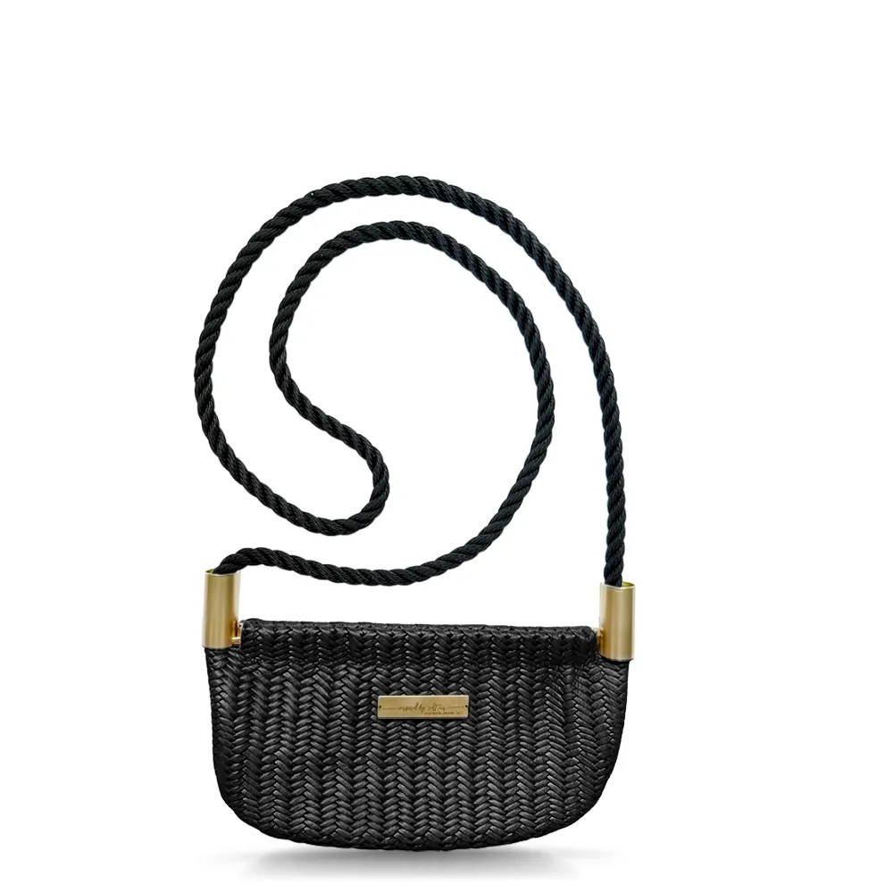 Oyster Shell Bag in Black Basketweave Leather