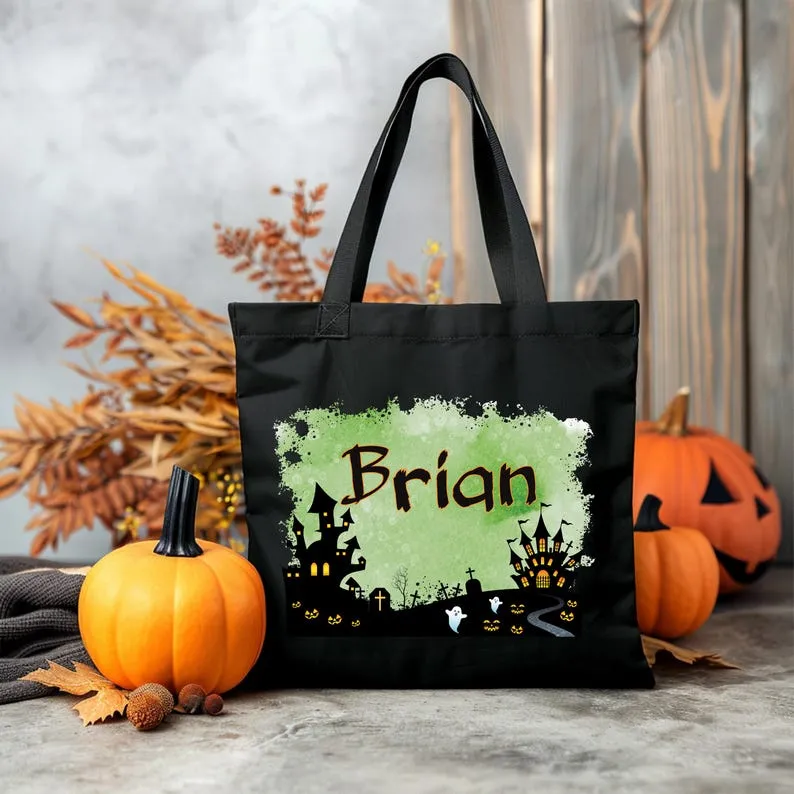 Personalized Halloween Tote Bag, Custom Name Trick or Treat Bag