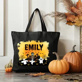 Personalized Halloween Tote Bag, Custom Name Trick or Treat Bag