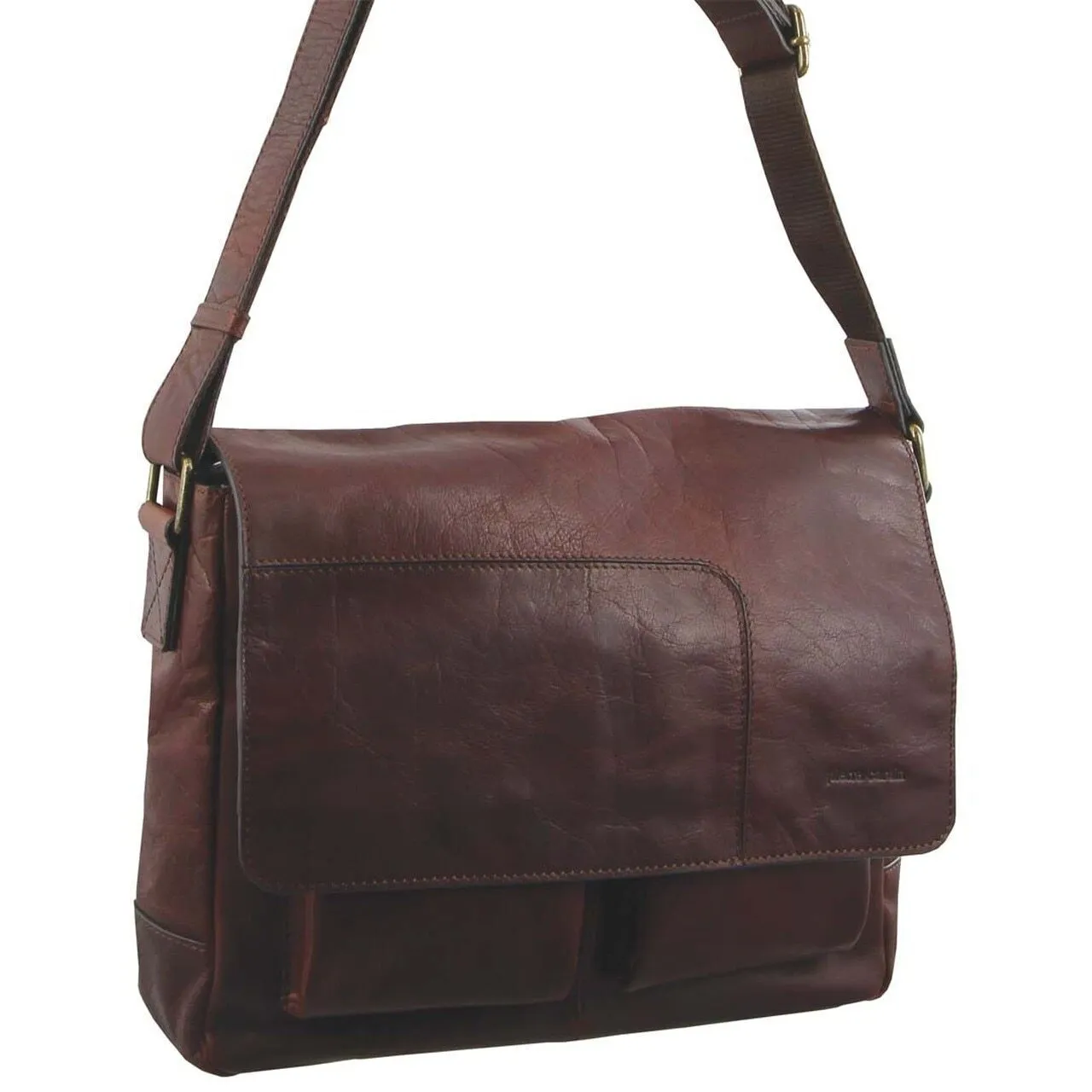 Pierre Cardin Rustic Leather 13" Laptop Messenger Bag (Chestnut)