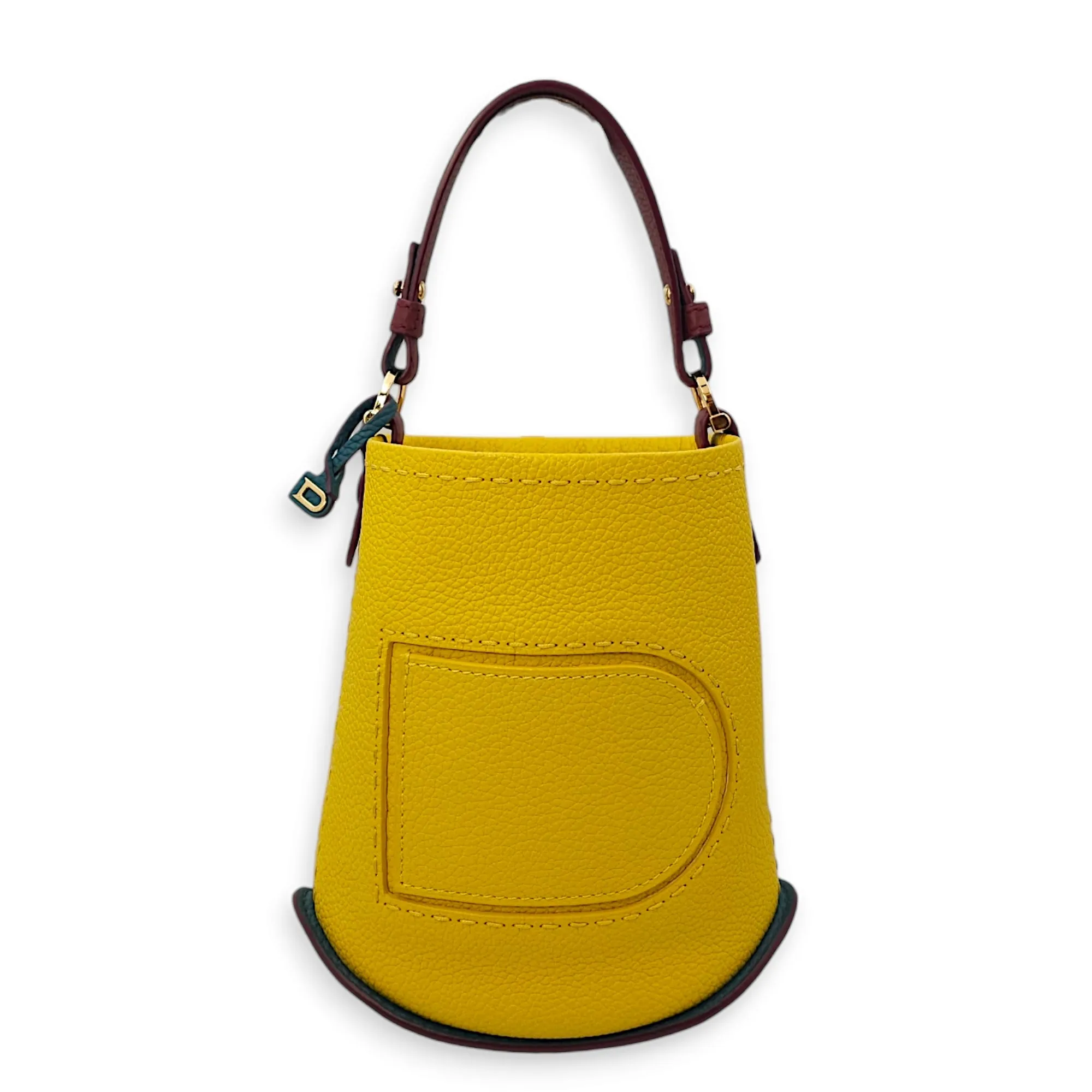 Pin Mini bucket Yellow Top Handle Bag in Taurillon Leather, Gold hardware