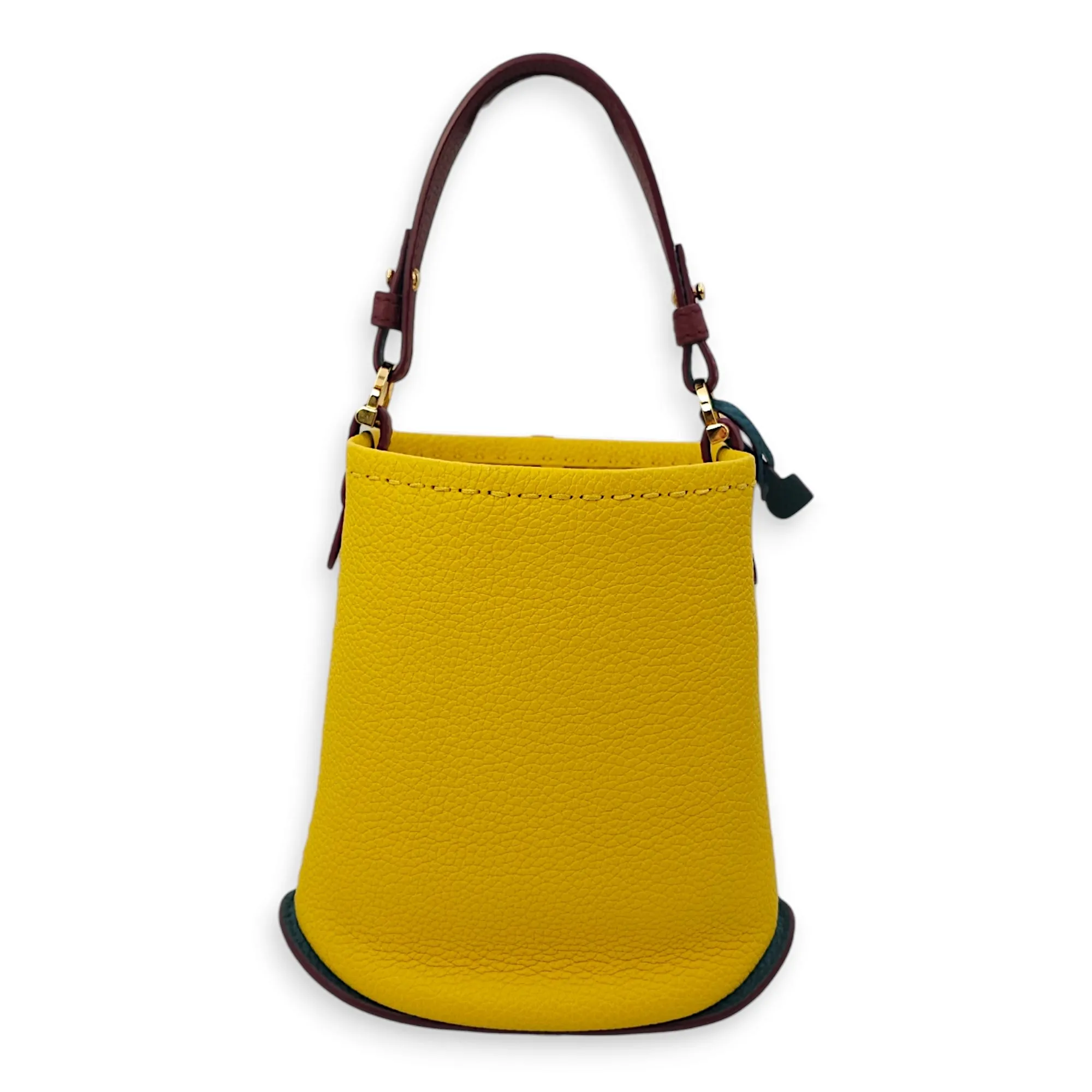 Pin Mini bucket Yellow Top Handle Bag in Taurillon Leather, Gold hardware