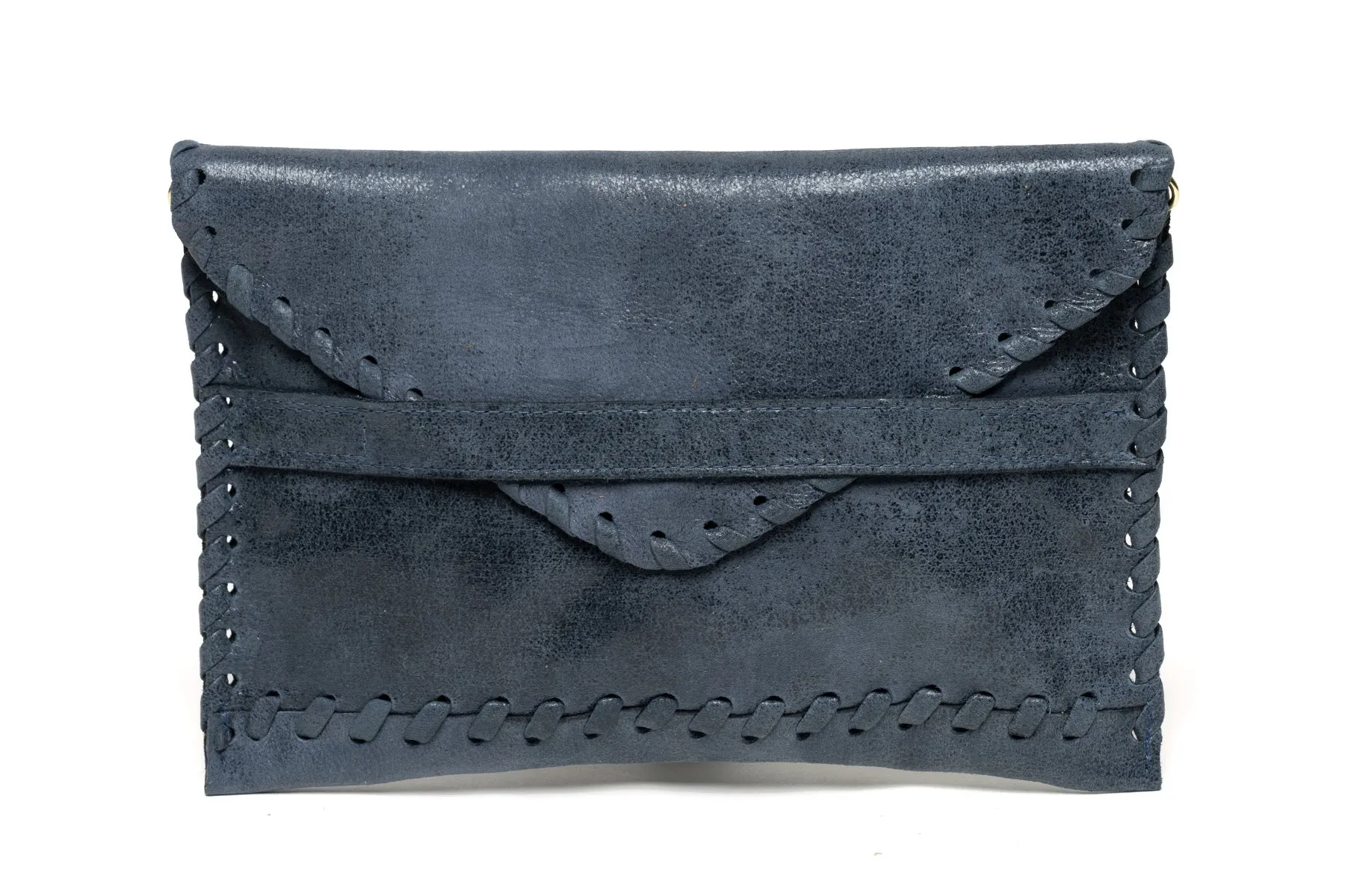 Polka Signature Leather Clutch - Denim