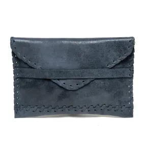 Polka Signature Leather Clutch - Denim