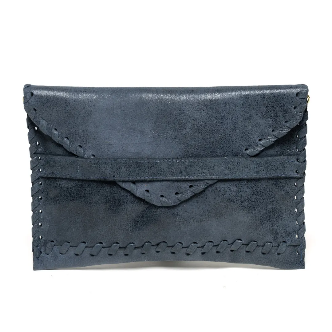 Polka Signature Leather Clutch - Denim