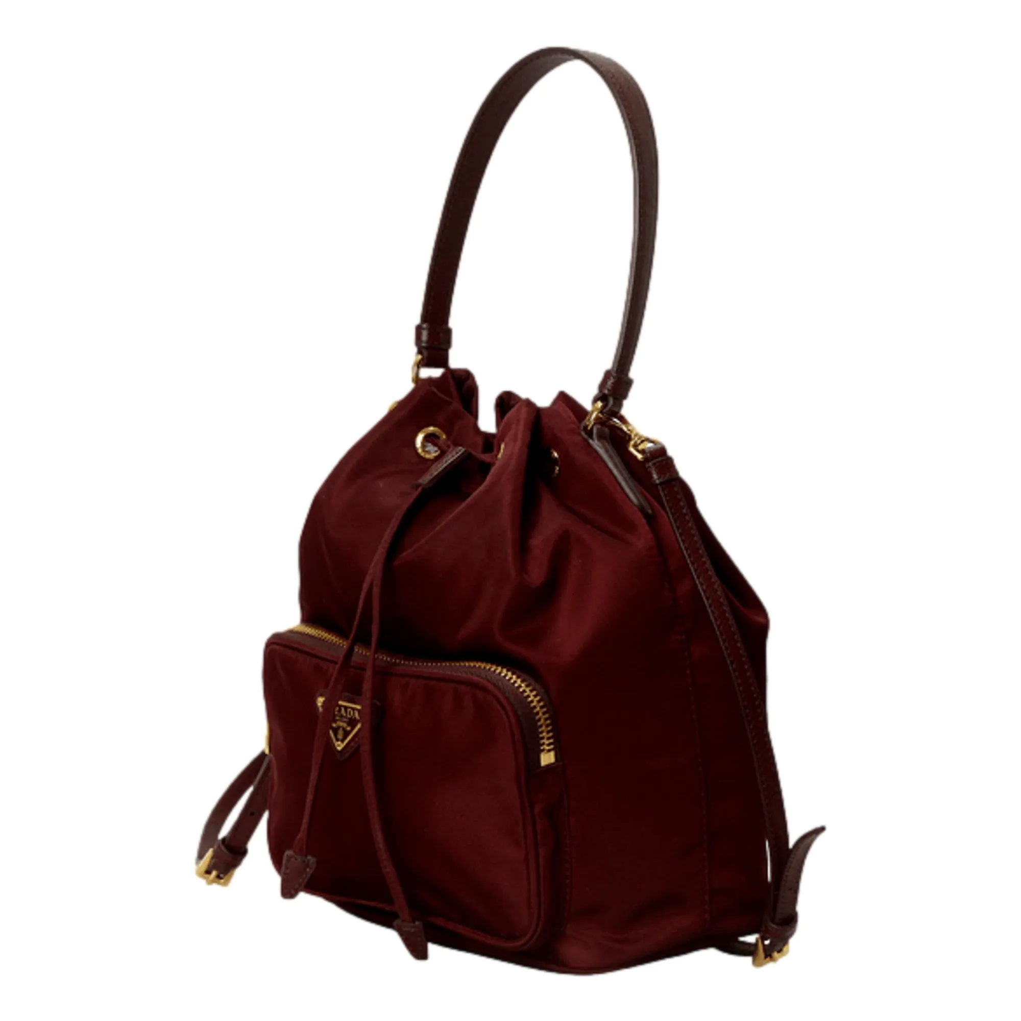 Prada Re-Edition Re-Nylon Duet Mini Bucket Crossbody Bag Granato Burgundy