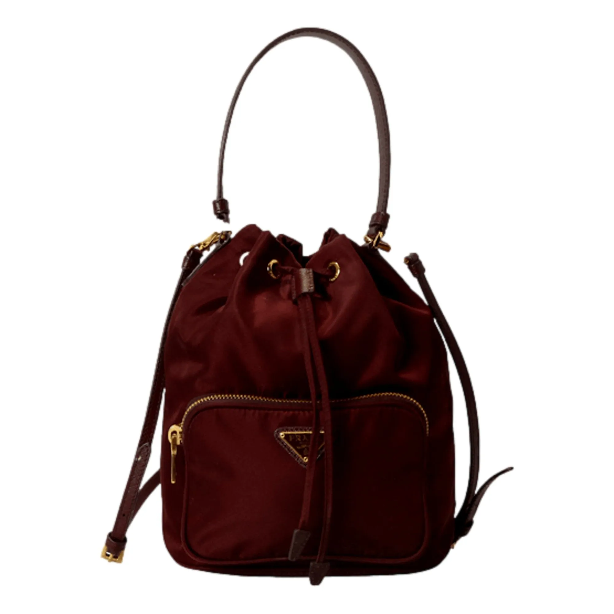 Prada Re-Edition Re-Nylon Duet Mini Bucket Crossbody Bag Granato Burgundy