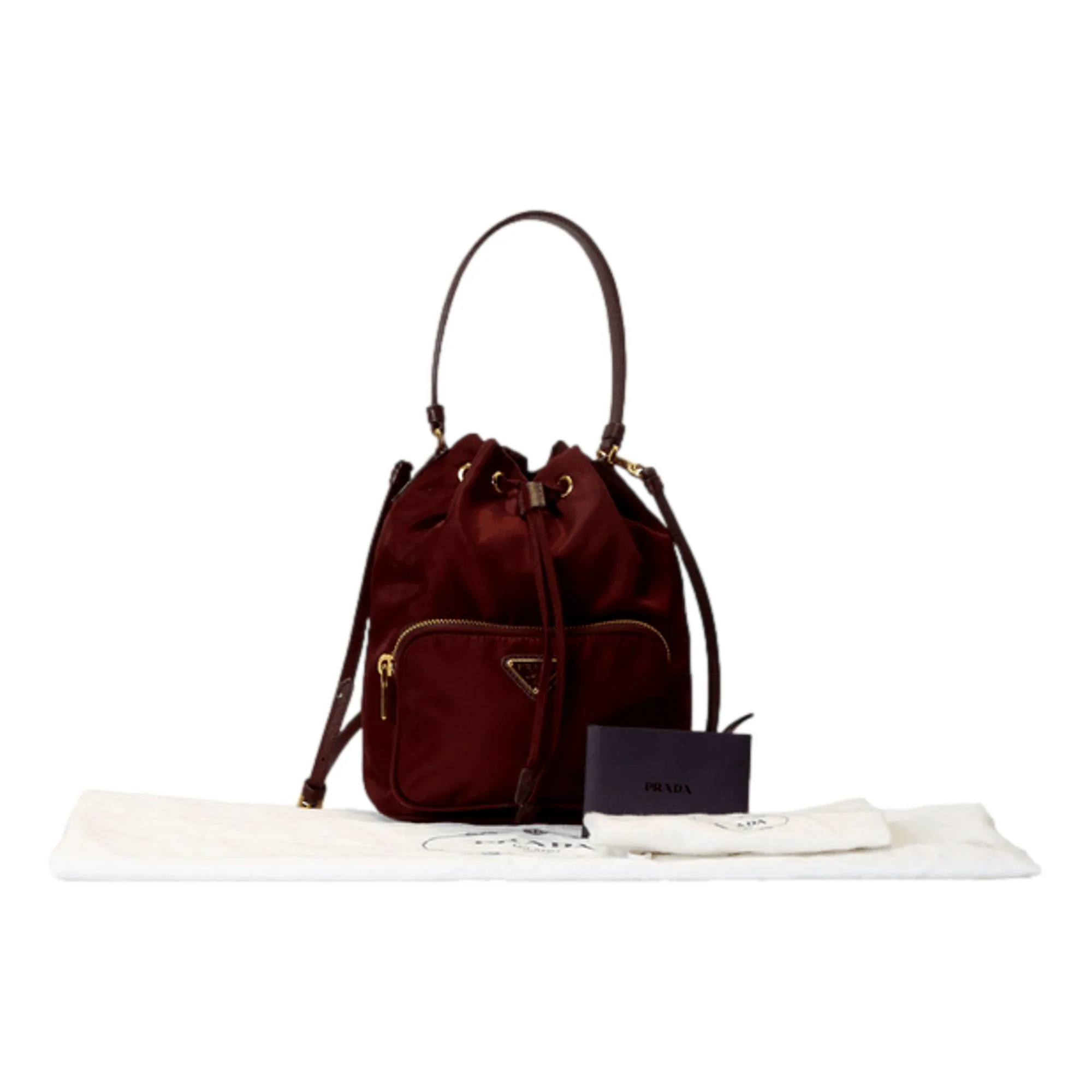 Prada Re-Edition Re-Nylon Duet Mini Bucket Crossbody Bag Granato Burgundy