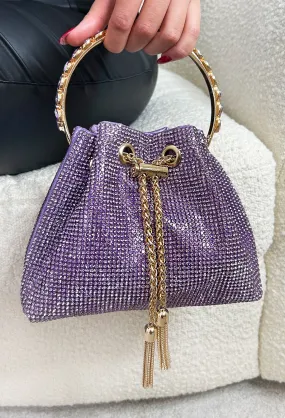 Pretty Charm Lilac Crystal Diamond Bucket Bag