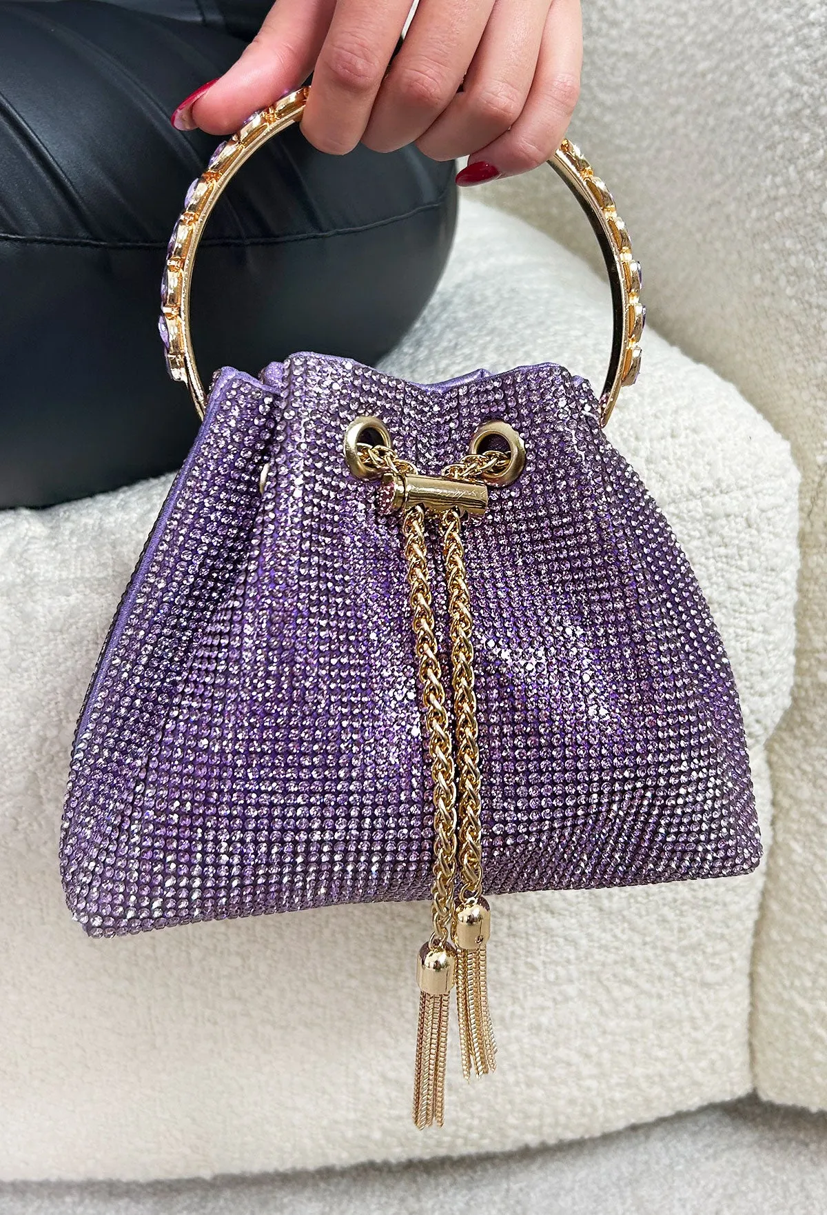 Pretty Charm Lilac Crystal Diamond Bucket Bag